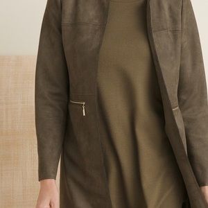 Chico’s faux suede olive open front coat